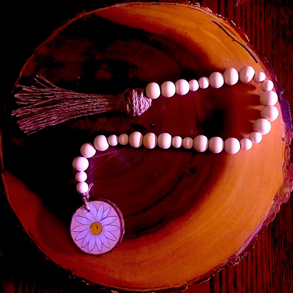 Succulents&Handmade Bead Garland w/ Tassel&Wood Slice with Hand Drawn Art - Picture 4 of 8
